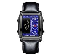 RORIOS Men's Multifunctional Electronic Watch Business Rectangular Quartz Wrist Watch Digital Analog Display Wristwatch with Alarm Chronograph Black Blue B