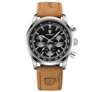 RORIOS Men's Multifunctional Wrist Watch Analogue Quartz Wristwatch Casual Chronograph Watch Classic Stainless Steel Watch for Men with Leather Strap Silver Black