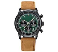 RORIOS Men's Multifunctional Wrist Watch Analogue Quartz Wristwatch Casual Chronograph Watch Classic Stainless Steel Watch for Men with Leather Strap Green