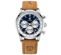 RORIOS Men's Multifunctional Wrist Watch Analogue Quartz Wristwatch Casual Chronograph Watch Classic Stainless Steel Watch for Men with Leather Strap Blue