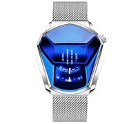RORIOS Men's Quartz Analogue Watch Creative Watches Wrist Watches Mesh Stainless Steel Sports Watch Man Watch, Blue Silver B, Bracelet