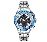 RORIOS Men's Quartz Analogue Watch Luminous Chronograph Watches with Calendar Stainless Steel Strap Dial Classic Men's Watch, Blue White, Bracelet, Blue/White, Bracelet