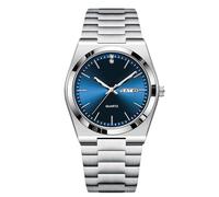 RORIOS Men's Quartz Watch Day-Date Display Stainless Steel Band Rose Gold - Silver Tone Wristwatches Business/Casual/Outdoor Watches Pure Silver Blue