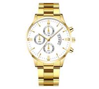 RORIOS Men's Quartz Watch Stainless Steel Band Multiple Color Options Daily Water-Resistant Lightweight Casual Daily Wear for Men White Gold