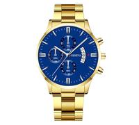 RORIOS Men's Quartz Watch Stainless Steel Band Multiple Color Options Daily Water-Resistant Lightweight Casual Daily Wear for Men Blue Gold
