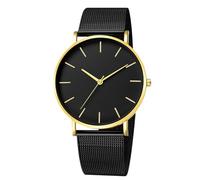RORIOS Men's Quartz Watch Stainless Steel Mesh Band Slim Minimalist Water Resistant Multiple Color Options for Daily/Office Wear Black Gold A