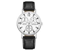 RORIOS Men's Quartz Watch with Three Sub-dials Casual Leather Strap Wristwatch Fashionable Analog Watches for Daily Wear White and Black