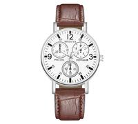RORIOS Men's Quartz Watch with Three Sub-dials Casual Leather Strap Wristwatch Fashionable Analog Watches for Daily Wear White and Brown