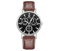 RORIOS Men's Quartz Watch with Three Sub-dials Casual Leather Strap Wristwatch Fashionable Analog Watches for Daily Wear Black and Brown