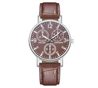 RORIOS Men's Quartz Watch with Three Sub-dials Casual Leather Strap Wristwatch Fashionable Analog Watches for Daily Wear Brown
