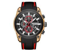 RORIOS Men's Quartz Wrist Watch Fashion Sports Wristwatch Multifunctional Chronograph Watch Luminous Analogue Watch for Men with Silicone Strap Black Gold