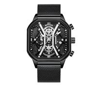 RORIOS Men's Quartz Wristwatch Business Stainless Steel Watch Luminous Analogue Wrist Watch Multifunctional Chronograph Watch Fashion Square Watch Black B