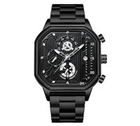 RORIOS Men's Quartz Wristwatch Fashion Square Watch Luminous Analogue Wrist Watch Multifunctional Chronograph Watch Casual Stainless Steel Strap Watch Black C