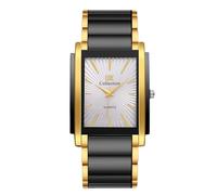 RORIOS Men's Rectangle Quartz Watch Fashion Stainless Steel Wristwatch Multi-Color Dial Dress Watches for Business Gold-White
