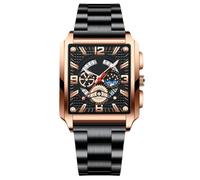RORIOS Men's Rectangular Watches Fashion Analogue Quartz Wrist Watch Business Waterproof Wristwatch Luminous Stainless Steel Strap Watch for Men Black Gold A