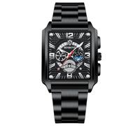 RORIOS Men's Rectangular Watches Fashion Analogue Quartz Wrist Watch Business Waterproof Wristwatch Luminous Stainless Steel Strap Watch for Men Black White A