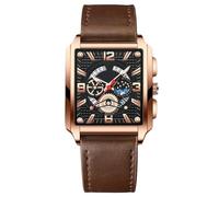 RORIOS Men's Rectangular Watches Fashion Analogue Quartz Wrist Watch Business Waterproof Wristwatch Luminous Leather Strap Watch for Men Black Brown