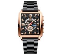 RORIOS Men's Rectangular Watches Fashion Analogue Quartz Wrist Watch Business Waterproof Wristwatch Luminous Stainless Steel Strap Watch for Men Black Gold A