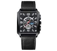 RORIOS Men's Rectangular Watches Fashion Analogue Quartz Wrist Watch Business Waterproof Wristwatch Luminous Leather Strap Watch for Men Black White C