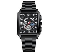 RORIOS Men's Rectangular Watches Fashion Analogue Quartz Wrist Watch Business Waterproof Wristwatch Luminous Stainless Steel Strap Watch for Men Black White A