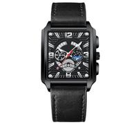 RORIOS Men's Rectangular Watches Fashion Analogue Quartz Wrist Watch Business Waterproof Wristwatch Luminous Leather Strap Watch for Men Black White C