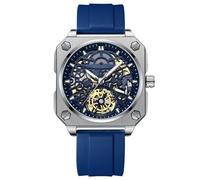 RORIOS Men's Self-Winding Wrist Watch Automatic Mechanical Wristwatch Minimalist Skeleton Watch Casual Fashion Watch for Men with Silicone Strap White Blue B
