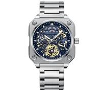 RORIOS Men's Self-Winding Wrist Watch Automatic Mechanical Wristwatch Minimalist Skeleton Watch Casual Fashion Watch for Men with Stainless Steel Strap White Blue A