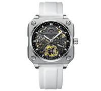 RORIOS Men's Self-Winding Wrist Watch Automatic Mechanical Wristwatch Minimalist Skeleton Watch Casual Fashion Watch for Men with Silicone Strap White Black B