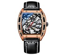 RORIOS Men's Skeleton Watch Automatic Mechanical Wrist Watches with Leather Strap Luminous Watch Tonneau Self-Wind Watch