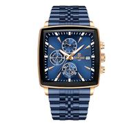 RORIOS Men's Square Watch Analogue Quartz Wrist Watch Multifunctional Business Wristwatch Simple Luminous Watch for Men with Stainless Steel Strap Blue