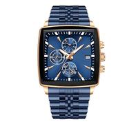 RORIOS Men's Square Watch Analogue Quartz Wrist Watch Multifunctional Business Wristwatch Simple Luminous Watch for Men with Stainless Steel Strap Blue