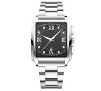 RORIOS Men's Square Watch Waterproof Quartz Wrist Watch Simple Vintage Wristwatch Elegant Diamond Watch Date Calendar Luminous with Stainless Steel Strap Black White A