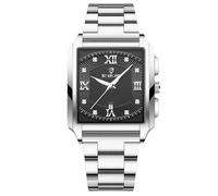 RORIOS Men's Square Watch Waterproof Quartz Wrist Watch Simple Vintage Wristwatch Elegant Diamond Watch Date Calendar Luminous with Stainless Steel Strap Black White A