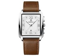 RORIOS Men's Square Watch Waterproof Quartz Wrist Watch Simple Vintage Wristwatch Elegant Diamond Watch Date Calendar Luminous with Leather Strap White Brown