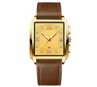 RORIOS Men's Square Watch Waterproof Quartz Wrist Watch Simple Vintage Wristwatch Elegant Diamond Watch Date Calendar Luminous with Leather Strap Gold Brown