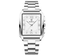 RORIOS Men's Square Watch Waterproof Quartz Wrist Watch Simple Vintage Wristwatch Elegant Diamond Watch Date Calendar Luminous with Stainless Steel Strap White