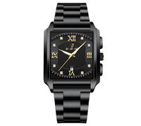 RORIOS Men's Square Watch Waterproof Quartz Wrist Watch Simple Vintage Wristwatch Elegant Diamond Watch Date Calendar Luminous with Stainless Steel Strap Black B