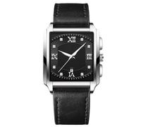 RORIOS Men's Square Watch Waterproof Quartz Wrist Watch Simple Vintage Wristwatch Elegant Diamond Watch Date Calendar Luminous with Leather Strap Black White B