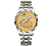 RORIOS Men's Stainless Steel Watch Skeleton Fashion Wrist Watch Analogue Quartz Watches Business Luminous Wristwatch for Men Gold