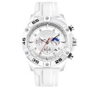RORIOS Men's Stylish Wrist Watch Sport Casual Watches Multifunctional Analogue Quartz Wristwatch Chronograph Luminous Watch with Silicone Strap White