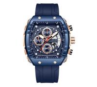RORIOS Men's Tonneau Wrist Watch Stylish Casual Wristwatch Sport Silicone Strap Watches Analogue Quartz Watch Multifunctional Chronograph Watch Blue