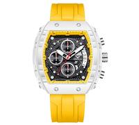RORIOS Men's Tonneau Wrist Watch Stylish Casual Wristwatch Sport Silicone Strap Watches Analogue Quartz Watch Multifunctional Chronograph Watch Yellow