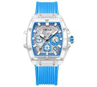 RORIOS Men's Transparent Tonneau Wrist Watch Analogue Quartz Watch Multifunctional Fashion Watch Waterproof Chronograph Watch with Silicone Strap Blue