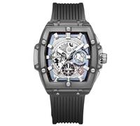 RORIOS Men's Transparent Tonneau Wrist Watch Analogue Quartz Watch Multifunctional Fashion Watch Waterproof Chronograph Watch with Silicone Strap Black A