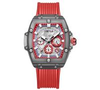 RORIOS Men's Transparent Tonneau Wrist Watch Analogue Quartz Watch Multifunctional Fashion Watch Waterproof Chronograph Watch with Silicone Strap Red B