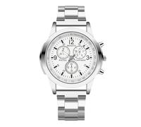 RORIOS Mens Watch Analog Quartz Chronograph Classic Business Wristwatches Stainless Steel Band Waterproof Watch with Arabic Numerals White