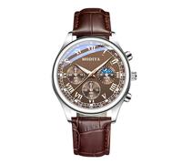 RORIOS Mens Watch Analog Quartz Chronograph Classic Multifunctional Wristwatches with Leather Strap Band Business Dress Waterproof Watches with Big Face Dial & Roman Numerals Brown