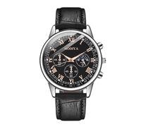 RORIOS Mens Watch Analog Quartz Chronograph Classic Multifunctional Wristwatches with Leather Strap Band Business Dress Waterproof Watches with Big Face Dial & Roman Numerals Black