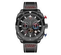 RORIOS Mens Watch Analog Quartz Chronograph Stylish Multifunctional Wristwatches Business Dress Waterproof Watches with Big Face Dial & Leather Strap Band Black