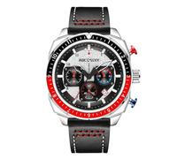 RORIOS Mens Watch Analog Quartz Chronograph Stylish Multifunctional Wristwatches Business Dress Waterproof Watches with Big Face Dial & Leather Strap Band White